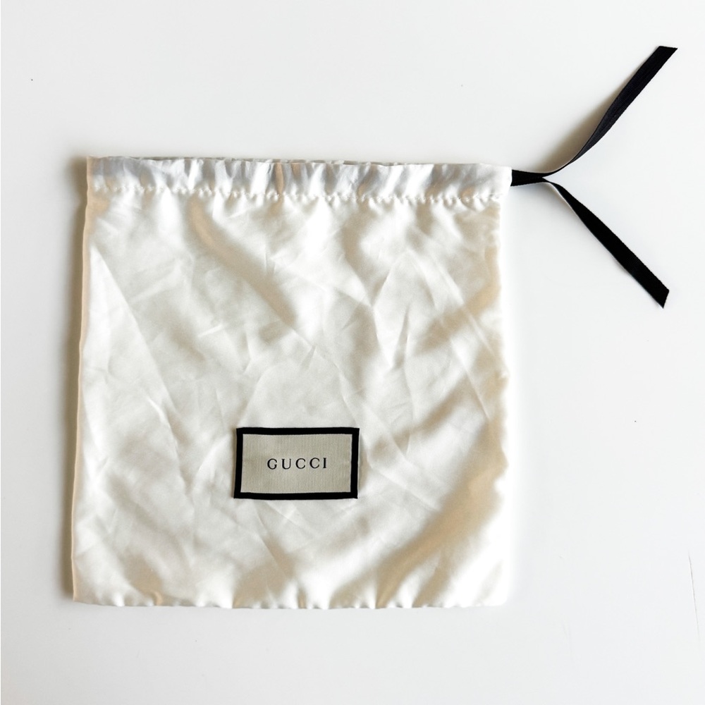 Gucci White Satin Pouch with Black Ribbon
